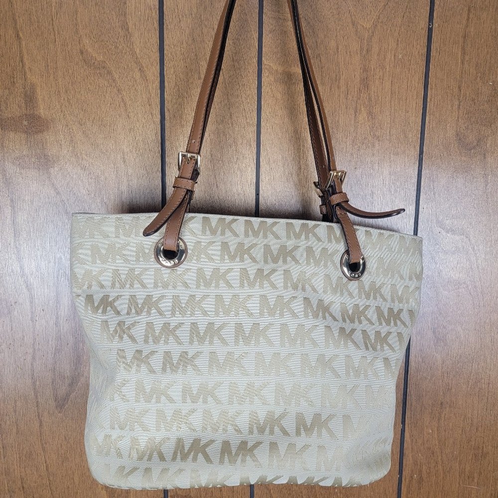 Michael Kors Tan Jet Set Logo Canvas Tote